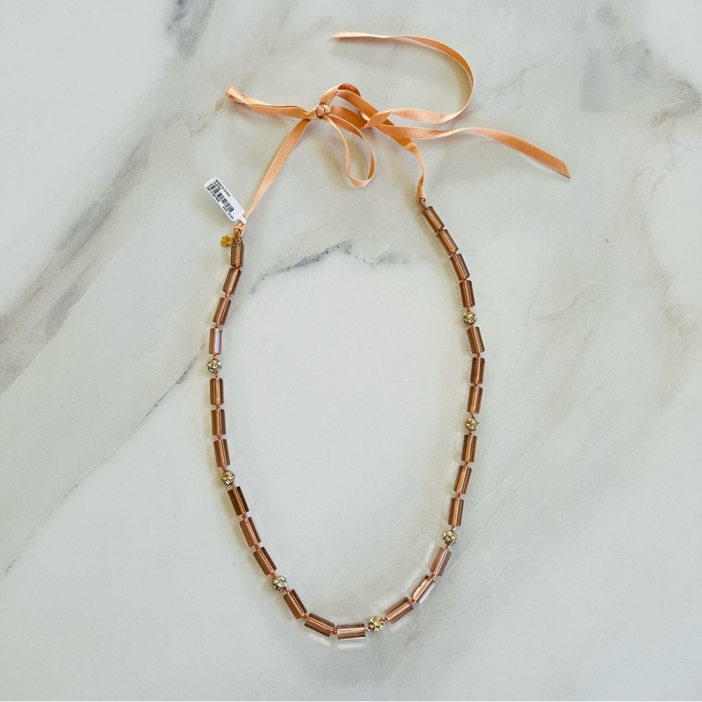 💚 NWT💚 J.CREW Peach Rhinestone Ribbon Necklace